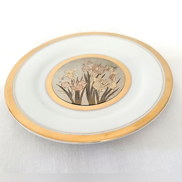 The Art of Chokin dish, 24K trim, 6 1/2"  Japan - Picture 7 of 12